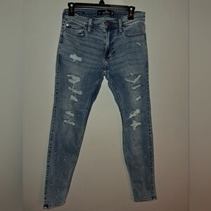 Hollister Mens Super Skinny Advanced Stretch Medium Blue Denim Jeans